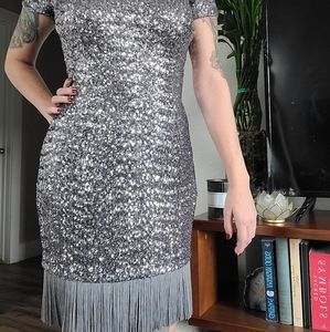 Adian Mattox sequins dress with fringe